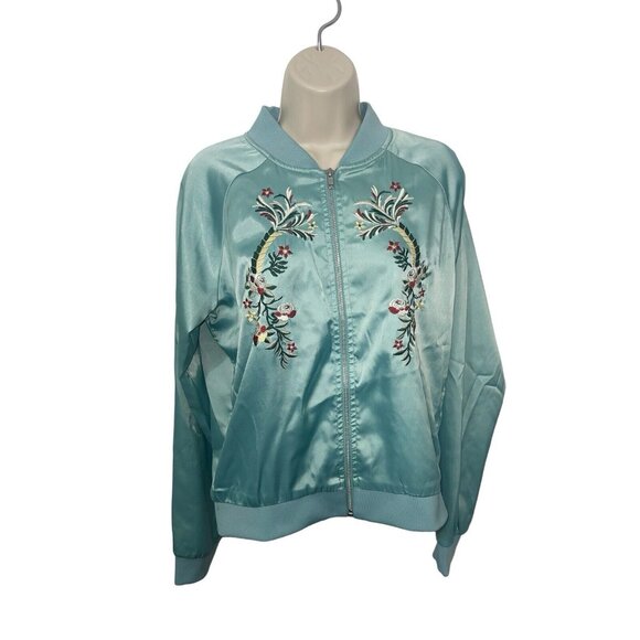 Romeo & Juliet Couture Women’s Medium Mint Satin Floral Embroidered Jacket READ - Picture 3 of 12